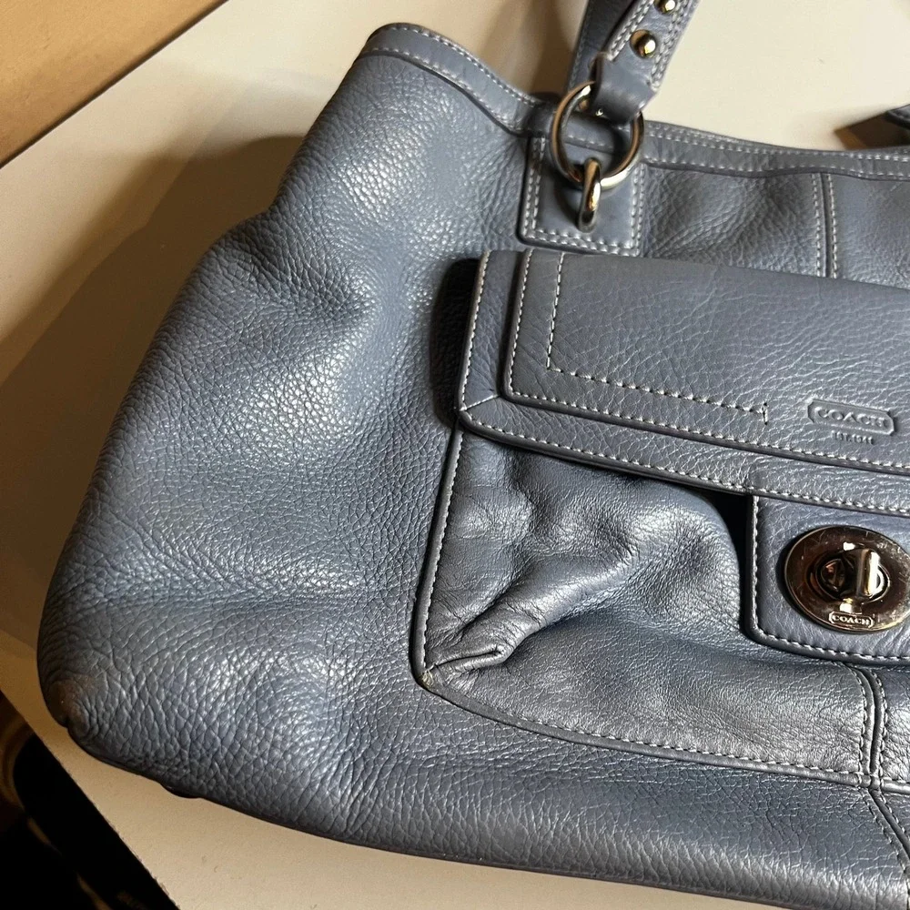 Coach Penelope Shopper Blue‎ Grey Leather Tote Shoulder Bag F19044